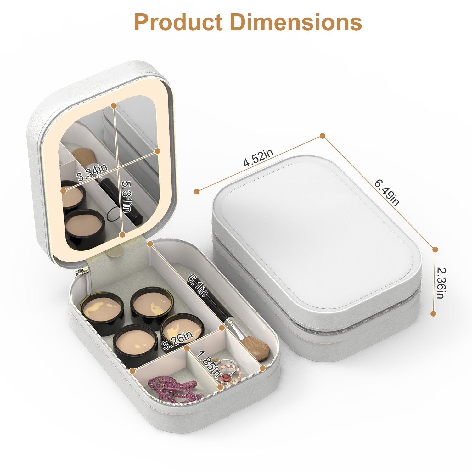 1Pc Portable Travel Makeup Bag With LED Mirror Rechargeable Beauty Mirror With 3 Color Light Dimmable Brightness Waterproof Cosmetic Bag With 4 Compartments Ideal Gift For Women