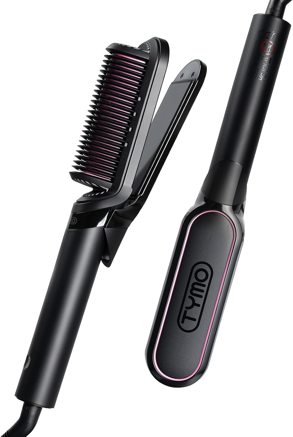 Flat Iron Hair Straightener Brush 2 in 1, 200M Ions Hair Straighteners for Women, Ceramic Straightening Hot Comb for Anti-Frizz Straights, Waves, Curl, 3X Less Heat Damage, Dual Voltage, Black