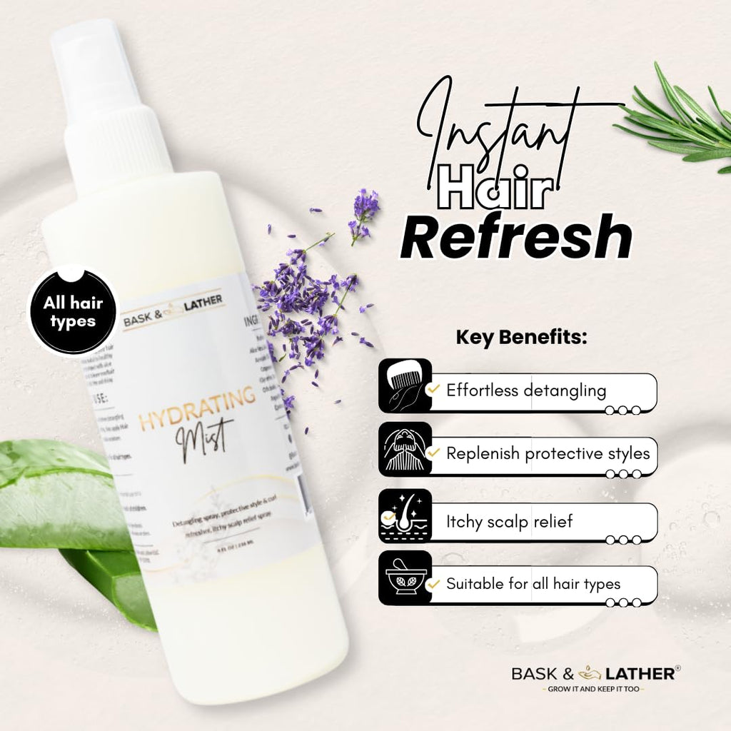 Hydrating Hair Mist, Leave-In Conditioner, Itchy Scalp Relief, Detangler, Curl Definer, Aloe Vera, Avocado Oil, for All Hair Types, 8 Oz