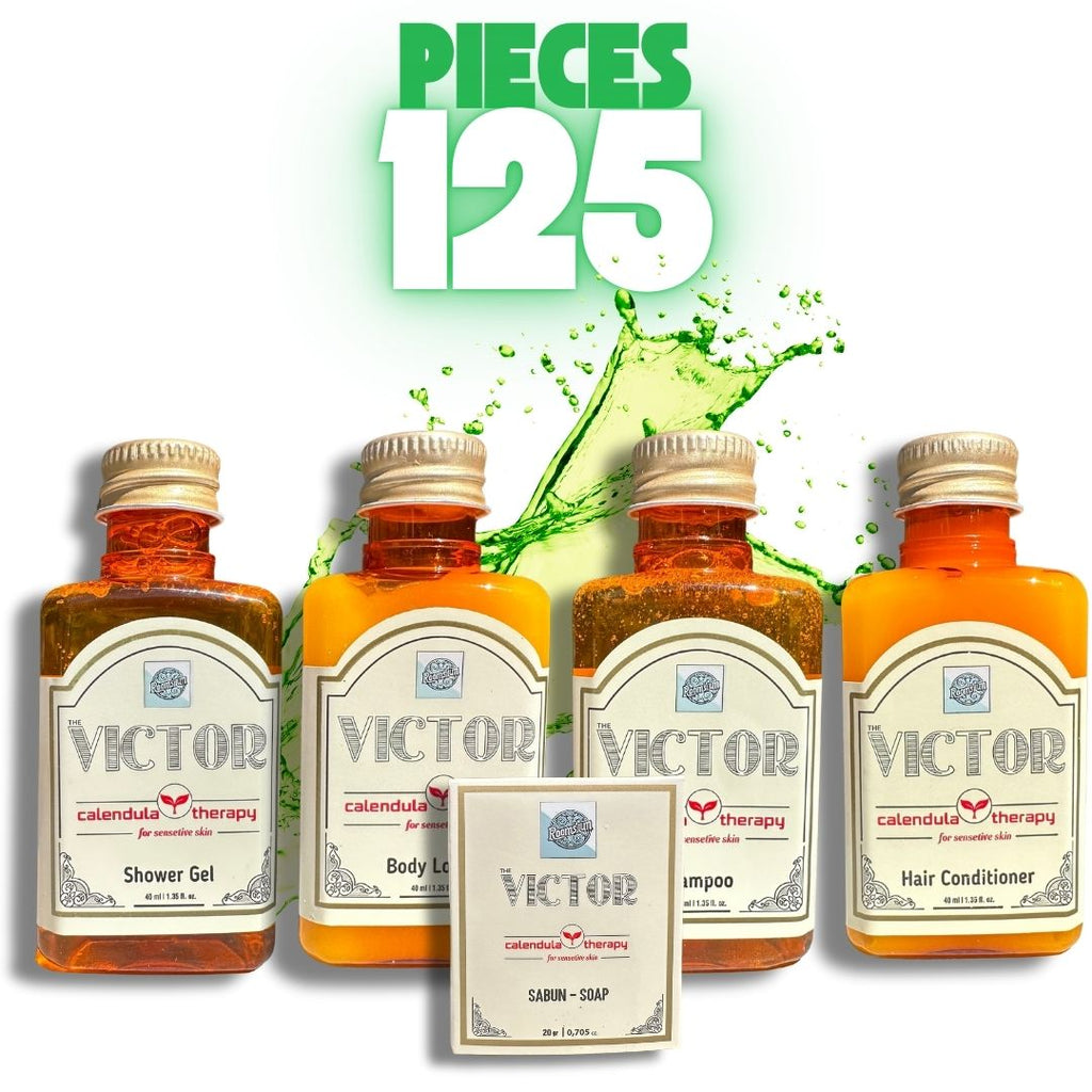 Roomsium Victor, Goji Berry Scented, Travel Size Toiletries Set For Hosts, Homes, Hotels, SPAs, Gift Shops 125 pieces