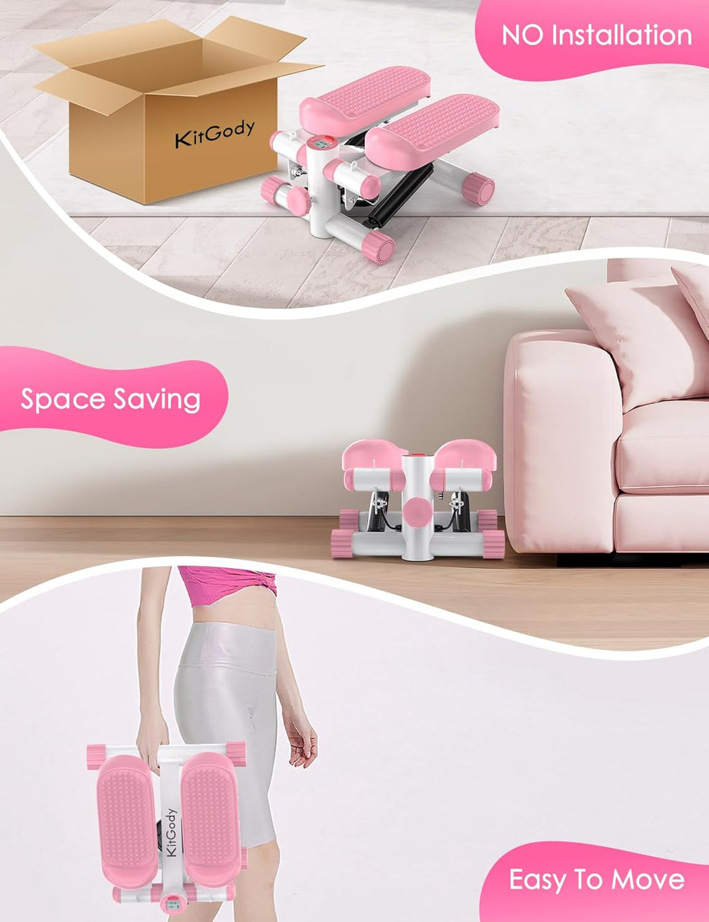 Steppers for Exercise at Home,  Mini Stepper with Resistance Bands, Portable Stair Stepper for Home 330LBS Capacity, Adjustable Height Fitness Stepper Machine