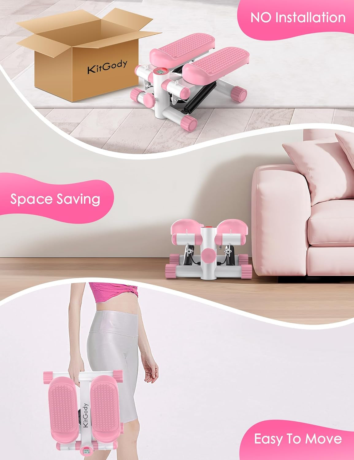 Steppers for Exercise at Home,  Mini Stepper with Resistance Bands, Portable Stair Stepper for Home 330LBS Capacity, Adjustable Height Fitness Stepper Machine