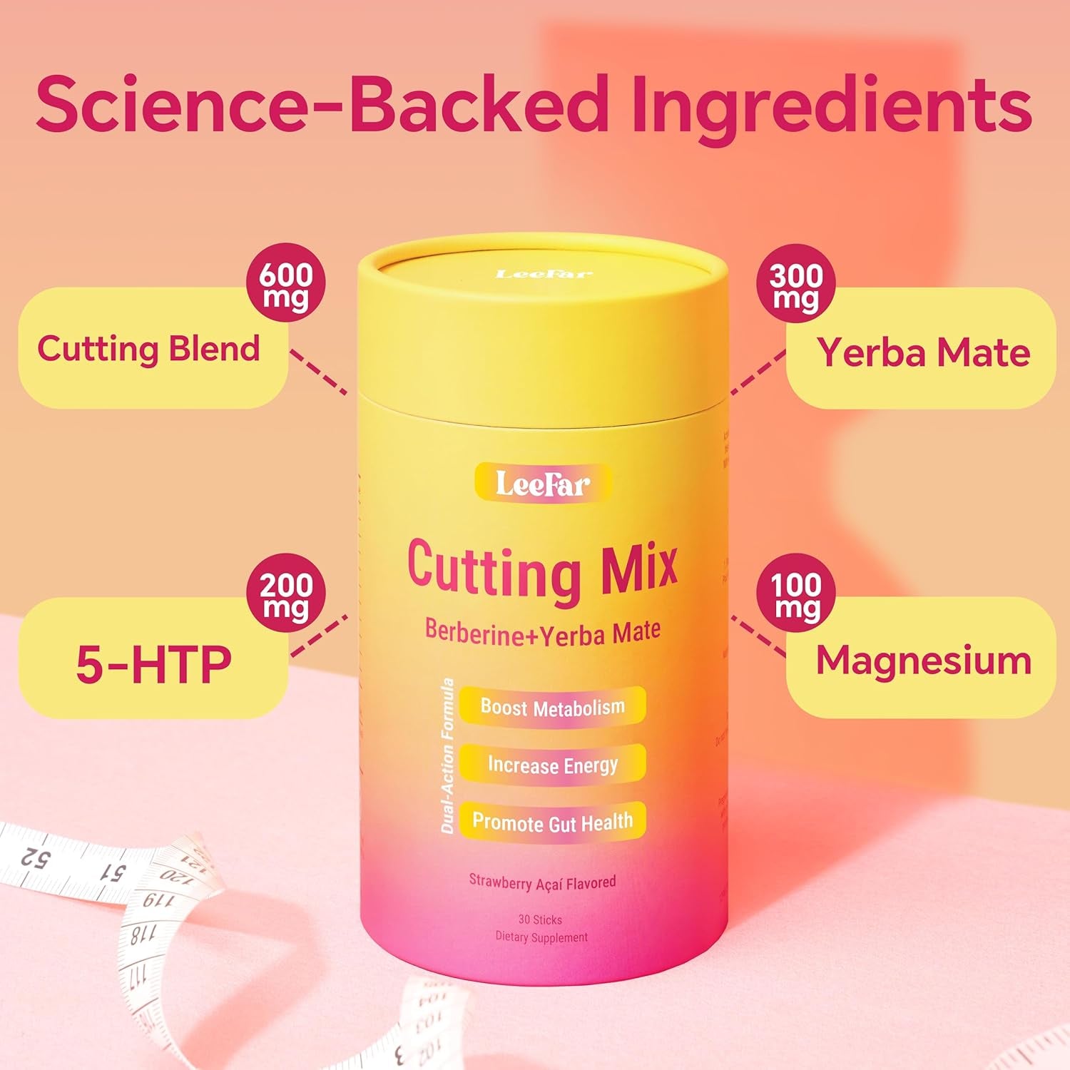 【Buy 3 Get 1 Gift Free】 Cutting Drink Mix –| Strawberry Açaí Flavor – 90 Servings