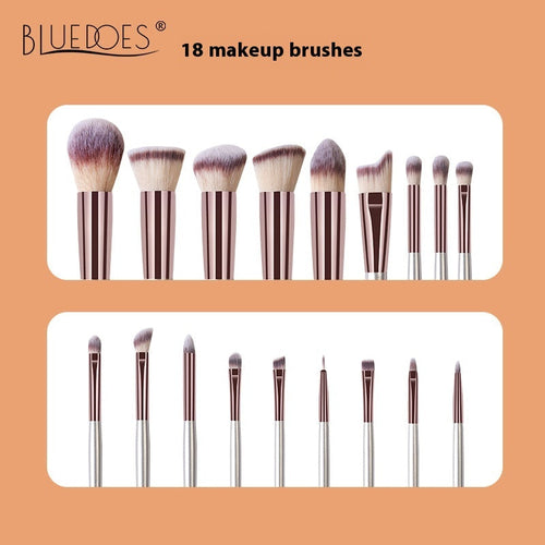 18 Champagne Makeup Brushes Suit High Quality Solid Wood Handle Beauty Tools