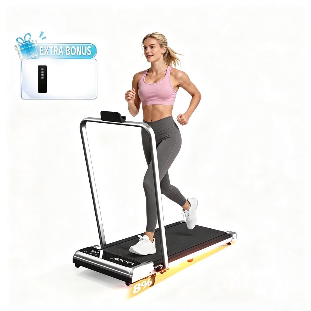 Walking Pad Treadmill with Handle Bar and Adjustable Incline, 3.8HP Portable Electric Treadmills with Wheels for Home, Home Treadmills with Incline, 0.5-3.8MPH, Silver