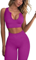 QINSEN Workout Outfits for Women 2 Piece Ribbed Seamless Crop Tank High Waist Yoga Leggings Sets