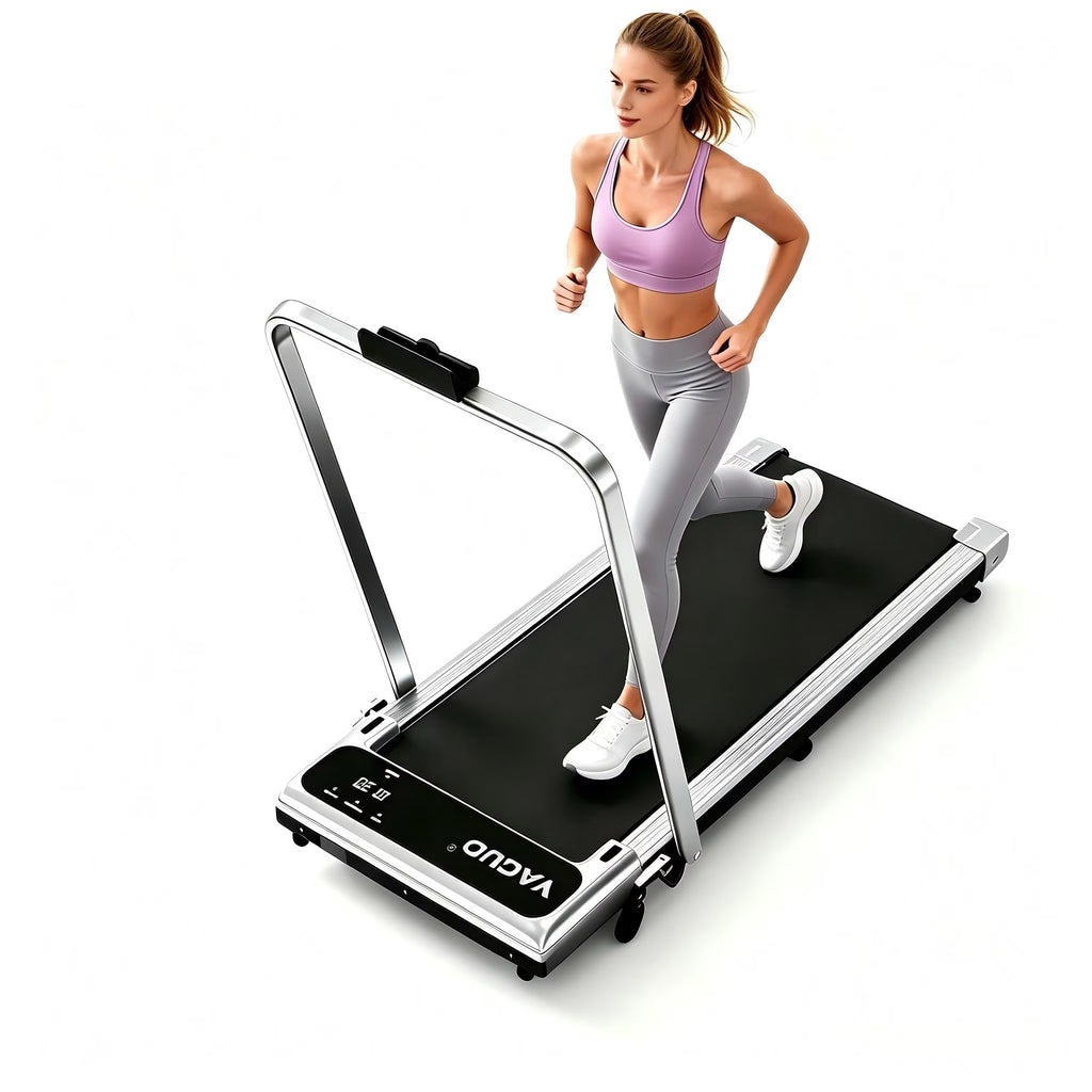 Walking Pad Treadmill with Handle Bar and Adjustable Incline, 3.8HP Portable Electric Treadmills with Wheels for Home, Home Treadmills with Incline, 0.5-3.8MPH, Silver