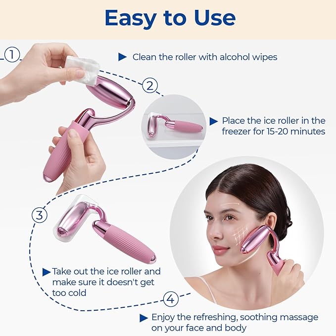 MORGLES Ice Roller for Face and Eyes, Ice Face Roller for Women Skin Care, Cold Facial Roller for Puffiness, Migraine Relief and Lymphatic Drainage