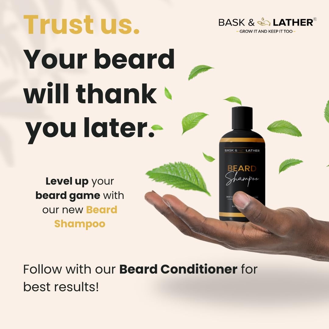 Beard Shampoo for Men, Beard Wash Gently Deep Cleans and Removes Buildup for All Hair Types, Conditioning & Hydrating Beard Care with Natural Ingredients, Sulfate Free, 6 Fl Oz