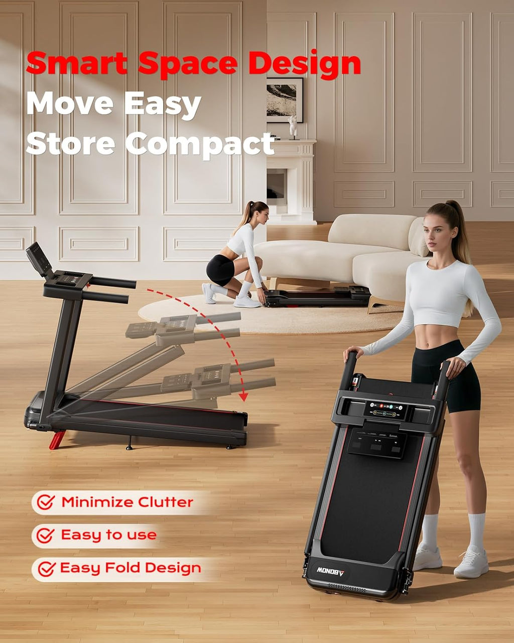 Foldable Treadmill for Home Small with Incline - 3.0HP Quiet Walking Pad Treadmill with Handles, 300LBS Capacity, Home Office 3-In-1 Portable Treadmills for Running Jogging Walking