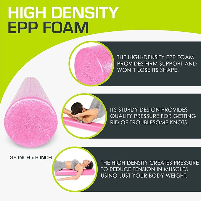 ProsourceFit High Density Foam Rollers 18 to 36 - inches Long, Firm Full Body Athletic Massage Tool for Back Stretching, Yoga, Pilates, Post Workout Muscle Recuperation