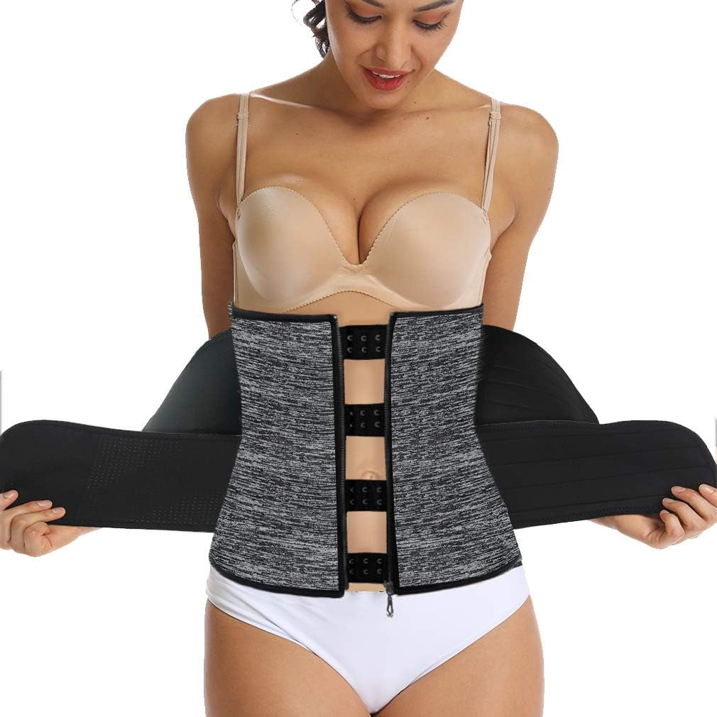 Sweat Waist Trainer for Women Two Belts, Neoprene Workout Corset Waist Trainer Cincher Trimmer Shaper Zipper