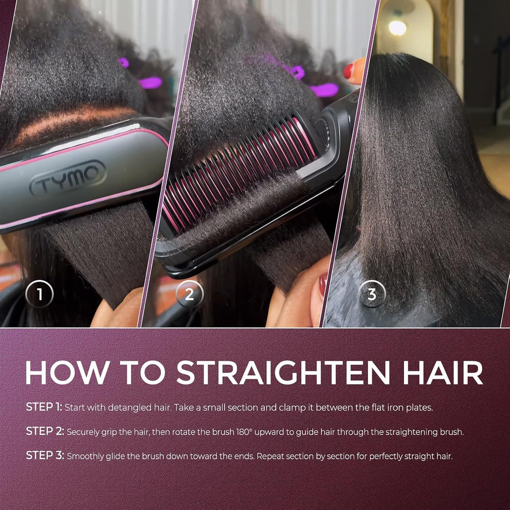 Flat Iron Hair Straightener Brush 2 in 1, 200M Ions Hair Straighteners for Women, Ceramic Straightening Hot Comb for Anti-Frizz Straights, Waves, Curl, 3X Less Heat Damage, Dual Voltage, Black
