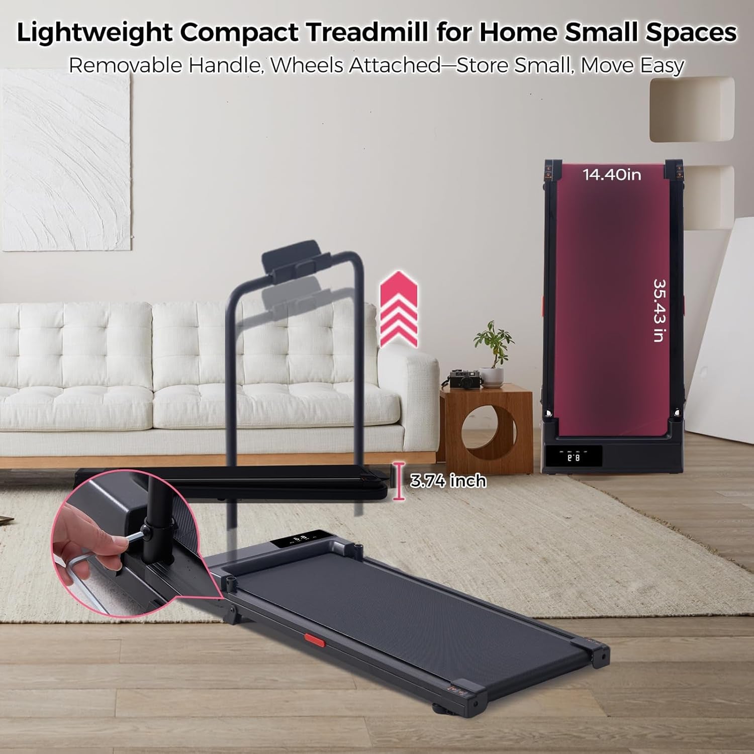 Walking Pad with Handle Bar, 2026 Upgrade Small Walking Pad Treadmill with Incline, 3.0HP Portable Treadmill with Handles for Home Small, 0.6-7.6MPH, 350LBS