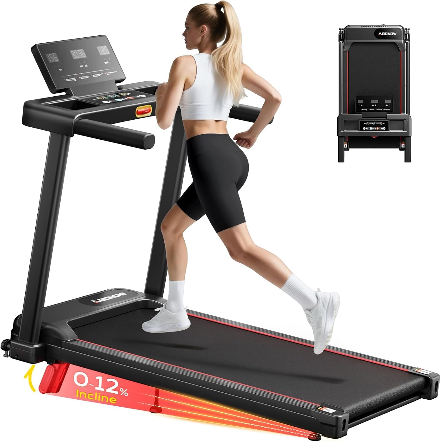 Foldable Treadmill for Home Small with Incline - 3.0HP Quiet Walking Pad Treadmill with Handles, 300LBS Capacity, Home Office 3-In-1 Portable Treadmills for Running Jogging Walking