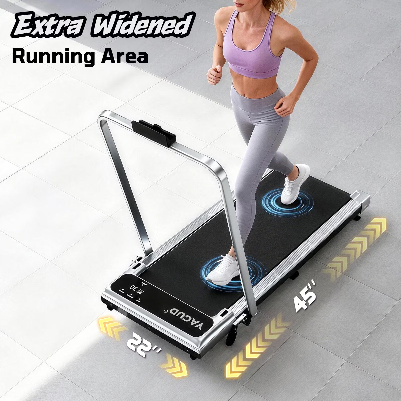 Walking Pad Treadmill with Handle Bar and Adjustable Incline, 3.8HP Portable Electric Treadmills with Wheels for Home, Home Treadmills with Incline, 0.5-3.8MPH, Silver