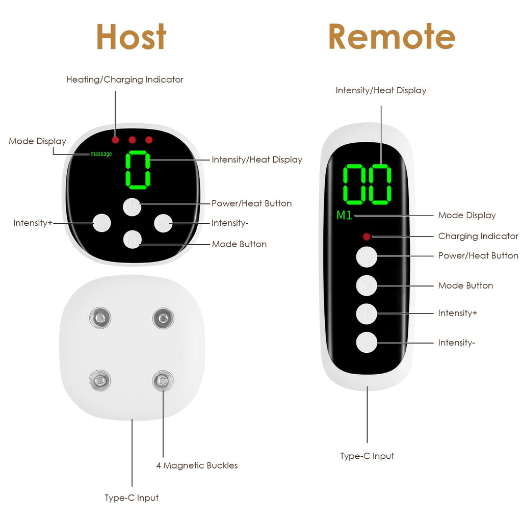 EMS Lower Back Massager Heating Pad Cordless Heating Pad For Back Belly Waist With Remote Magnetic Host 8 Modes 19 Intensity Levels 3 Heating Levels